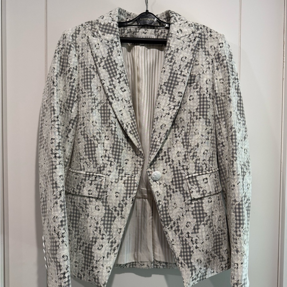 Veronica Beard Lace Blazer - Gray and Cream